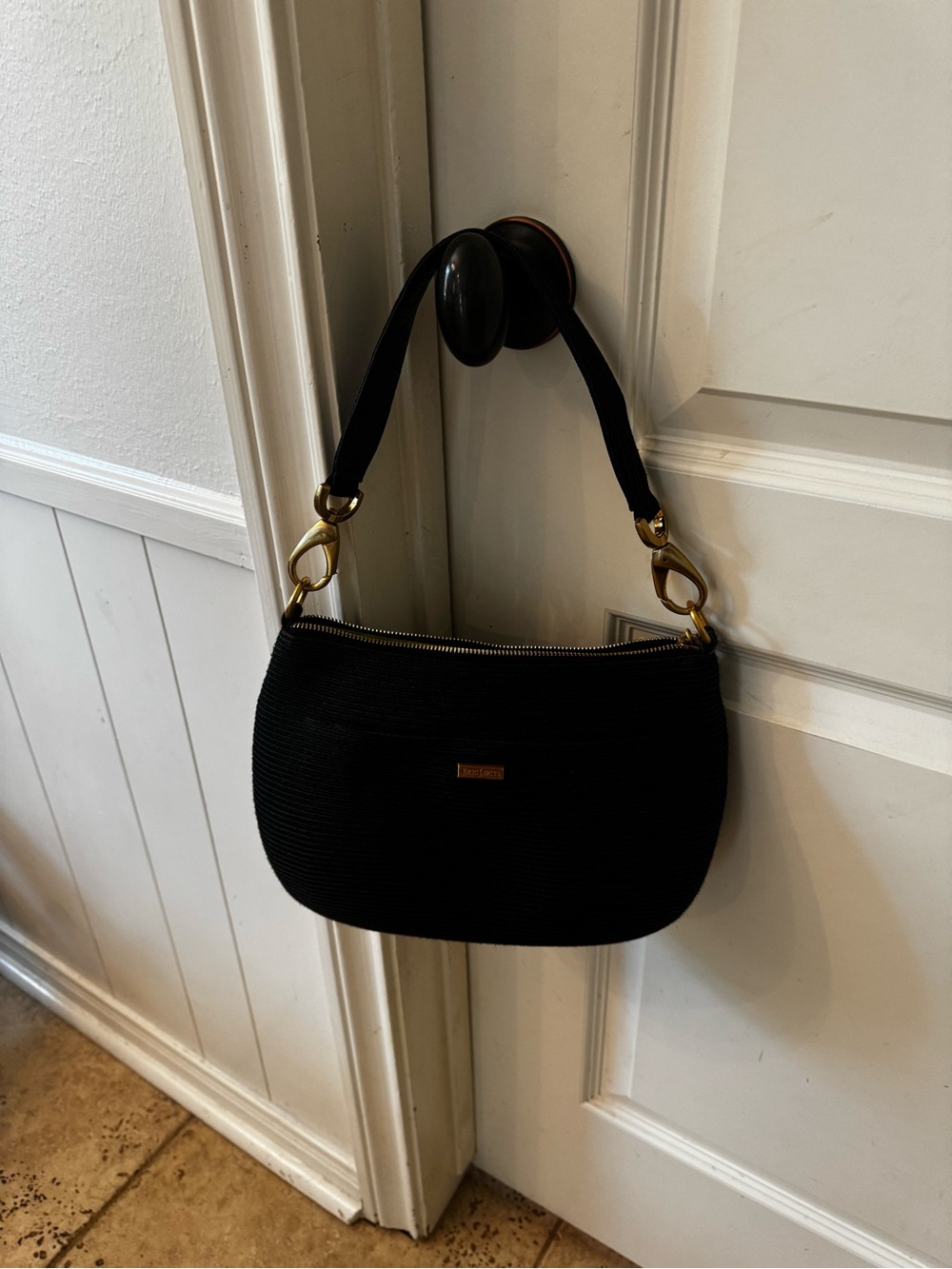 Eric Javits Black Shoulder Bag with Gold Hardware